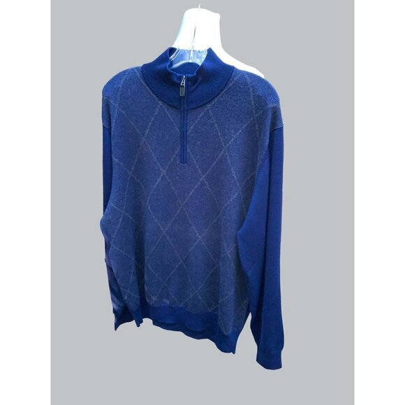 JOS.A.BANK MENS SIGNATURE COLLECTION MERINO WOOL BLUE ARGYLE PULLOVER SWEATER XL - Picture 5 of 8